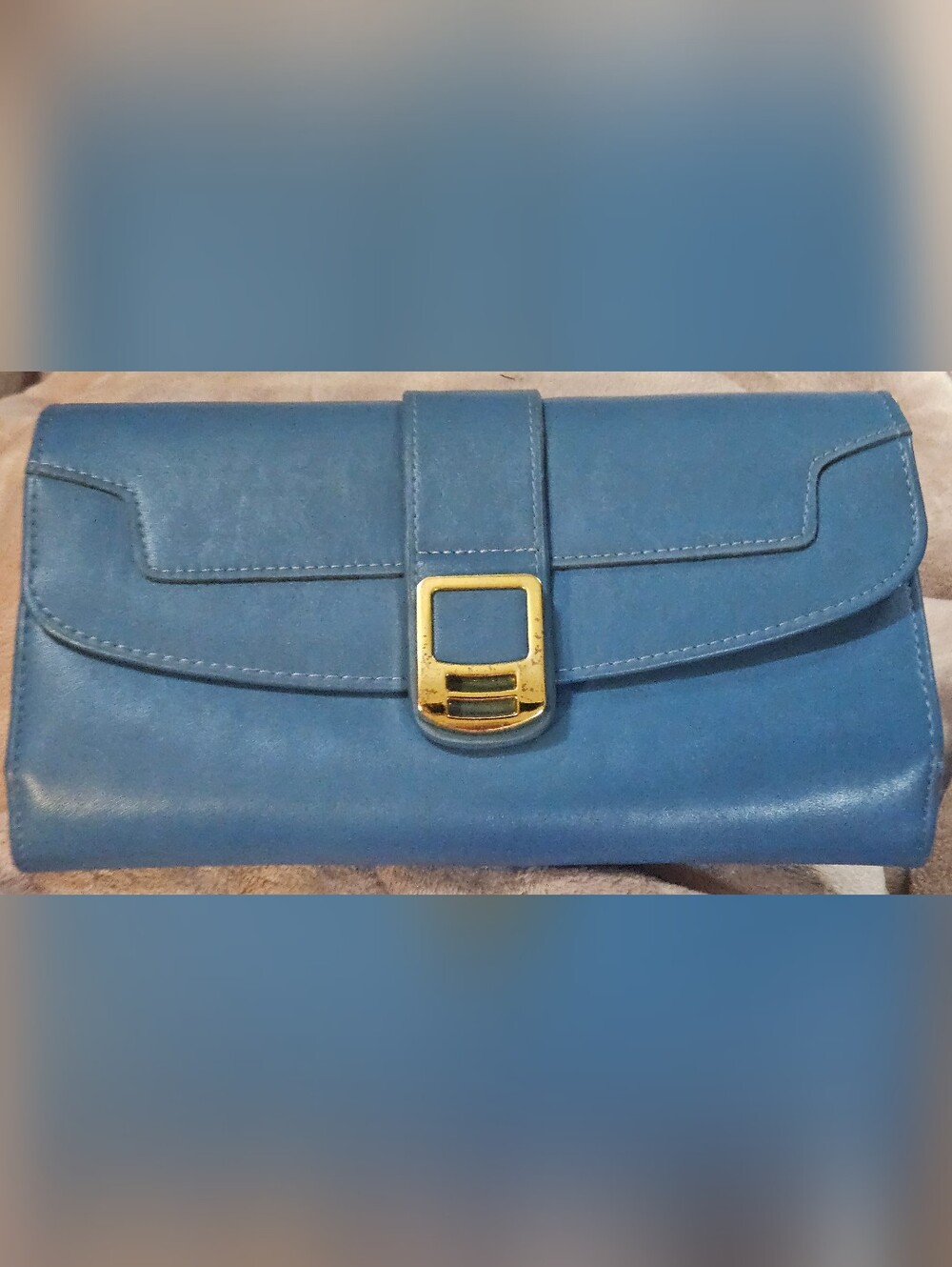 Rowallan Of Scotland Blue Leather Clutch Jewerly Traveler W/ Gold Buckle
